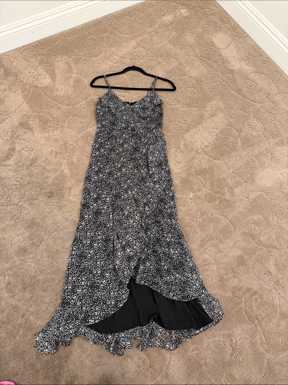 Express Black & White Floral High-Low Slip Dress